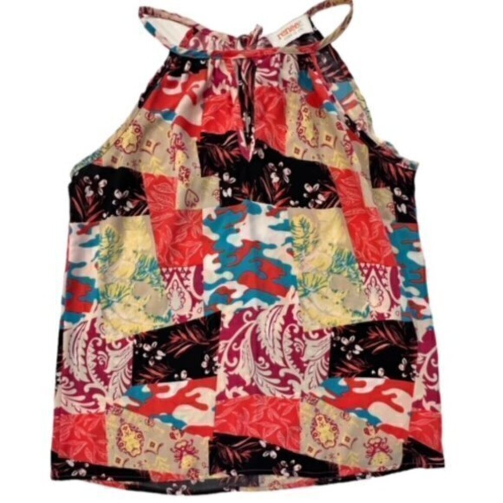 Renee C. Top Women's Size Small Sleeveless Tank Blouse PATCHWORK BOHO COASTAL
